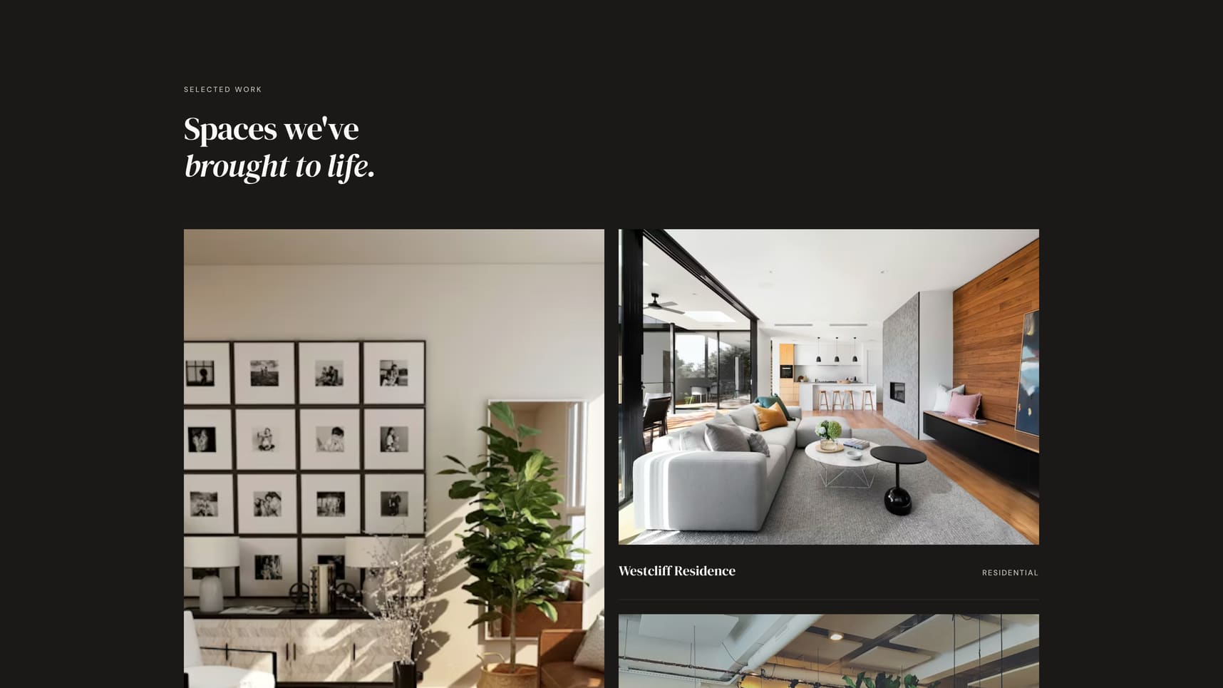 North & Oak — featured projects section on dark background